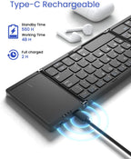 Foldable Bluetooth Keyboard, Folding Portable Wireless Keyboard with touchpad,Travel Pocket Keyboard for iOS Android Windows Mac Smartphone Tablet & Laptop, Sync Up to 3 Devices, Black