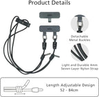 alto Crossbody Phone Lanyard: detachable patch, nylon strap with Italian leather pad, for iPhone and android full body phone cases (Raven Black)