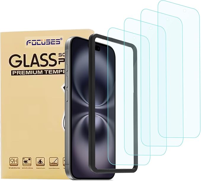 4 Pack Anti Blue Light Screen Protector for iPhone 16 plus /15 plus [6.7inch] with Installation Frame,9H+ Anti Blue Light Tempered Glass, Anti-Scratch, Case Friendly