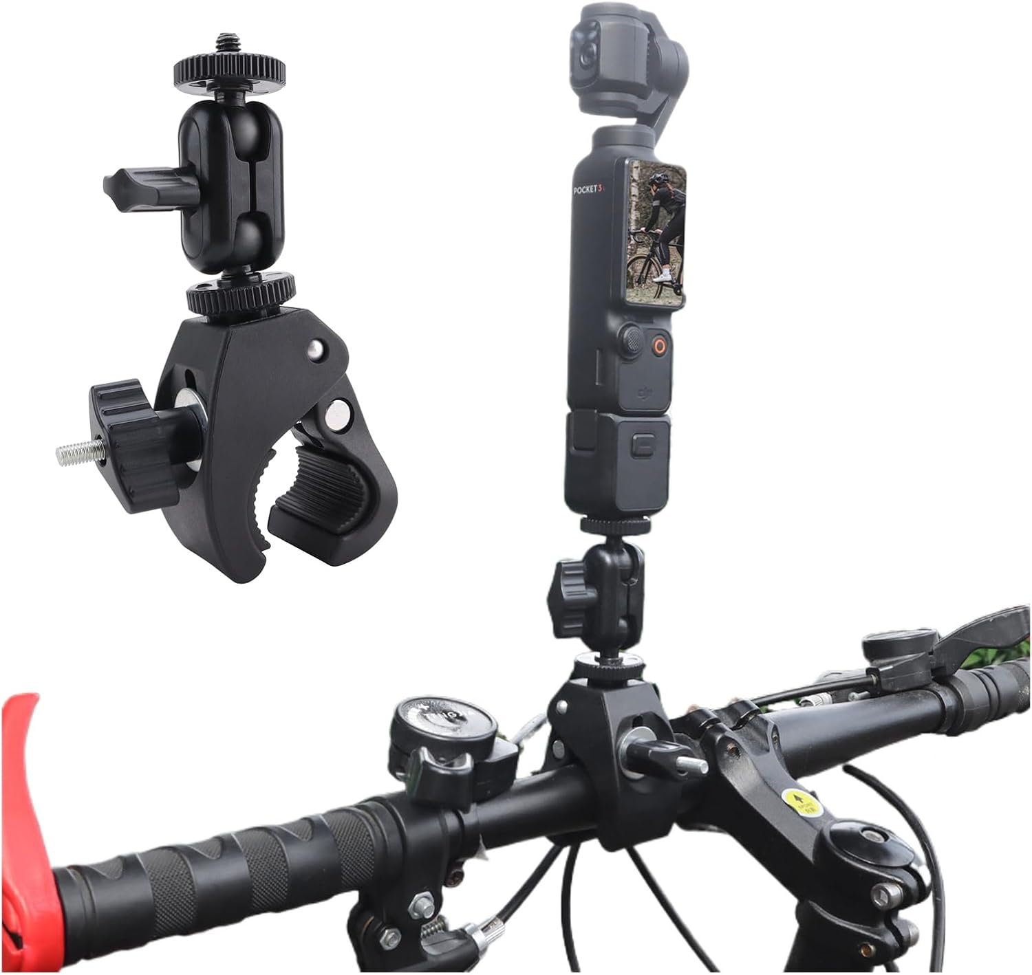Action Camera Clamp Mount Bike Handlebar Mounts,Universal Compatible with DJI Pocket 3 /Action 5 Pro/Osomo 360, for Insta360 X5/X4 Series, Fit for Light/Other Sports Action Camera Clip Adapter Holder