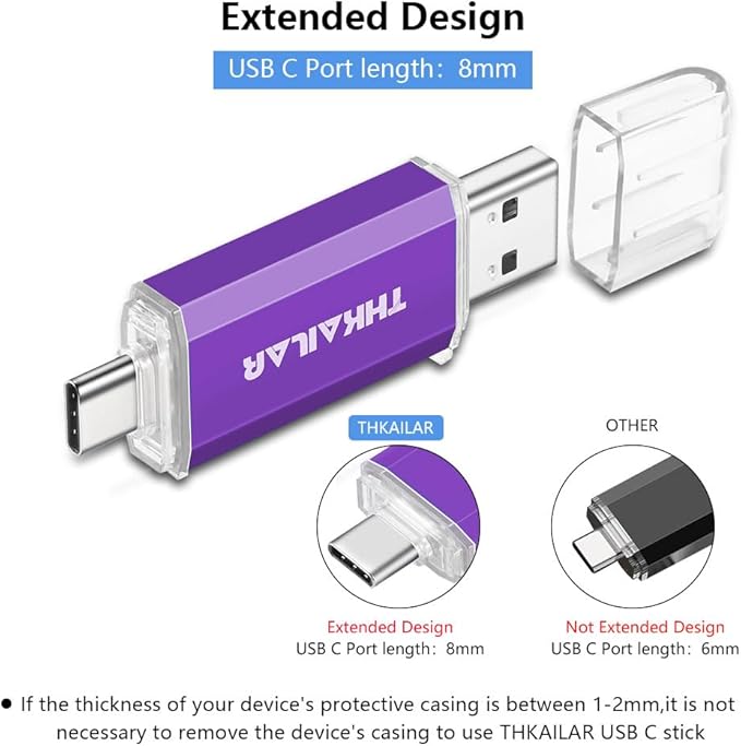 Thkailar 1TB USB C Flash Drive 3.1 USB A and Type C Ports,Thumb Drive for PC,Android Phones,MacBook,Laptop(Purple)