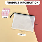 Vuzvuv A5-22 PCS 9.49"x 7.09"Mesh Zipper Pouch Set，Resistant Document File Folders Plastic Mesh Bag with Label Sticker for File, Document, Makeup, Board Game School Office Home Travel Storage