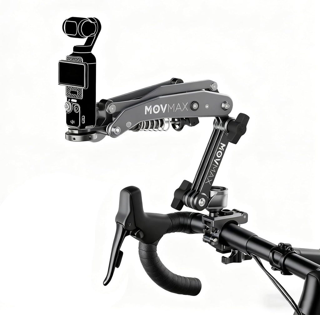 MOVMAX Blade Arm Bike Motorcycle Handlebar Mount Stabilizer, Camera Clamp Mount Shock Absorber for DJI Osmo Pocket 3, Insta 360, GoPro Hero Cameras w Ball Head, Pocket 3 Accessories