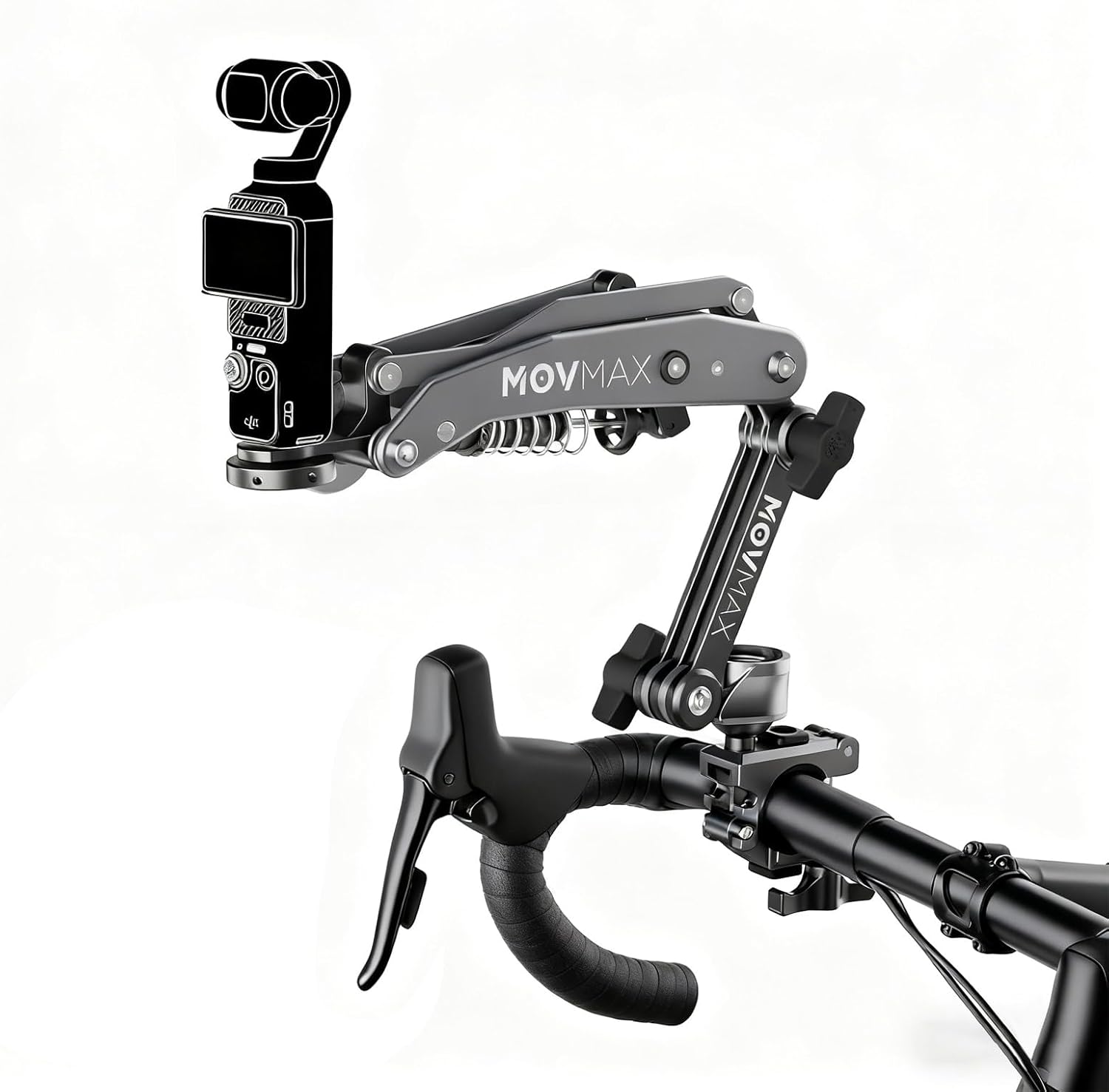 MOVMAX Blade Arm Bike Motorcycle Handlebar Mount Stabilizer, Camera Clamp Mount Shock Absorber for DJI Osmo Pocket 3, Insta 360, GoPro Hero Cameras w Ball Head, Pocket 3 Accessories