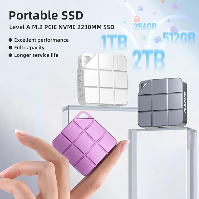 MAIWO 256GB Portable SSD External Solid State Drive, USB 3.2 GEN 2 Type-C Up to 1050MB/s, Mini PSSD for iPhone 15 Pro Max MacBook Pro PS5, Aluminum (Pinkish Purple)