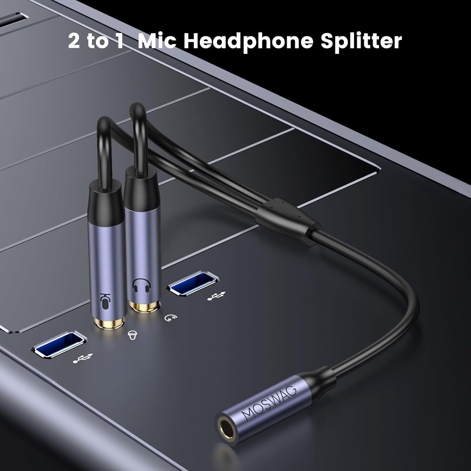 MOSWAG Headphone Splitter for Computer, 3.5mm Female to Dual 3.5mm Male Cable for PC Gaming, Headphone Mic Splitter for PC 24K Gold-Plated with Noise Cancellation for Laptop/Speakers/Mic【11inch/28cm】