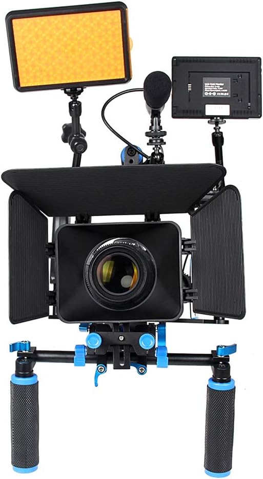 Shoulder Rig Stabilizer Kit, Aluminum Alloy Camera Stabilizer Cage with Top Handle Follow Focus Rods Shoulder Rig 1/4 3/8 Screw
