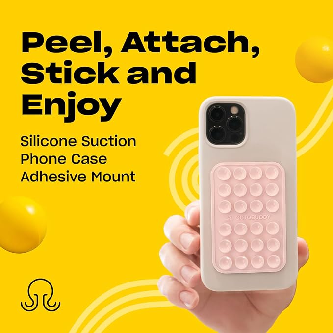 Classic - Silicone Suction Phone Case Adhesive Mount - Hands-Free, Strong Grip Holder for Selfies and Videos - iPhone and Android Compatible - 2.25″ x 3.25″, Chalk Pink