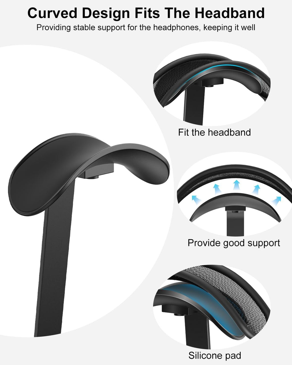 VICHYIE Headphone Stand for AirPods Max, Headset Holder with Aluminum Supporting Rod, Heavy Base Desk Stand Headphones Support Accessory for All Headphones - Black