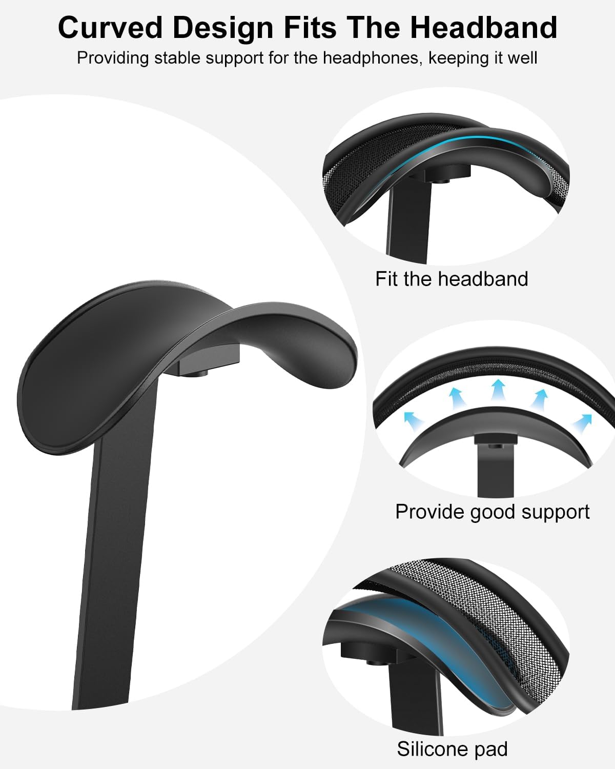 VICHYIE Headphone Stand for AirPods Max, Headset Holder with Aluminum Supporting Rod, Heavy Base Desk Stand Headphones Support Accessory for All Headphones - Black