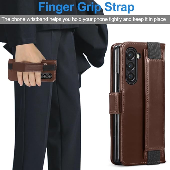 KEZiHOME for Samsung Galaxy Z Fold 6 Case, Genuine Leather Galaxy Z Fold6 Wallet Case [RFID Blocking] with Card Slots Stand Flip Protective Phone Cover Compatible with Samsung Z Fold 6 5G (Brown)