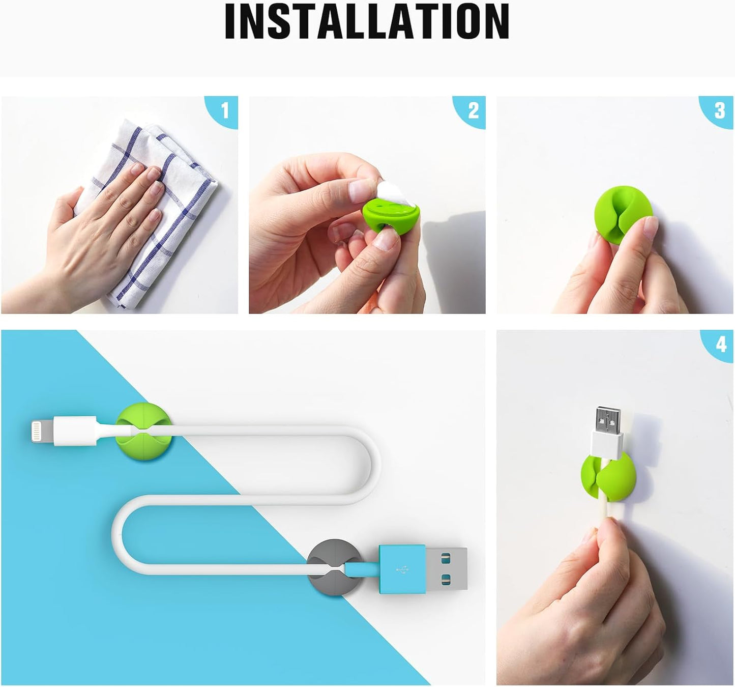 12 Pack Cable Clips, Znben Cable Holder for Desk Cord Organizer Adhesive Cord Management Charger Wire Holder Clips for Desk, Home, Office, Car, Cubicle, Nightstand Colorful