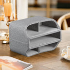 Fanousy 360° Rotating Remote Control Holder, PU Leather TV Remote Caddy Organizer Basket Storage Box with 5 Compartments for Pen, Pencil, Art Supplies, Makeup Brush, Office Desk Table Accessories