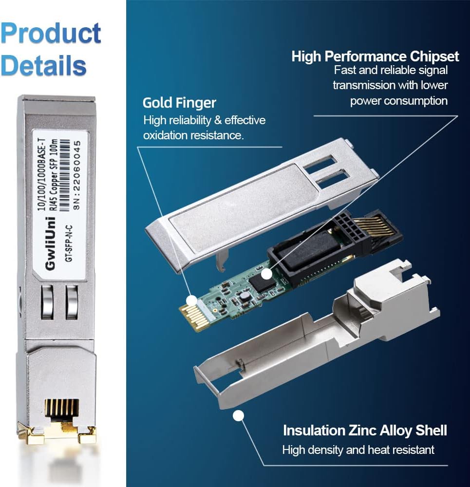 10Pcs 1.25Gbps RJ45 Copper SFP, 10/100/1000Base-T transceiver Module 100m for Switch, Router, Firewall, Network Card, Media Converter etc