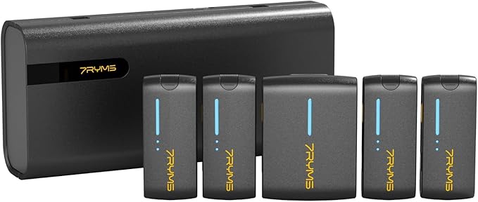 7RYMS iRay DW40 Wireless Lavalier Microphone with Four Transmitters One Charging Case Support AI Denoise, 48kHz/24bit Recording for Video Vlog, Interview, Live Streaming, Podcasting-Black