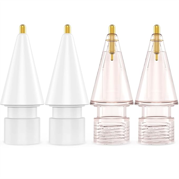 NIUTRENDZ 4 Pack Replacement Tips for Apple Pencil 2nd Generation and 1st Generation Fine Point Metal Tip, Wear-Resistant & Precise Control (1.95mm, White + Pink)