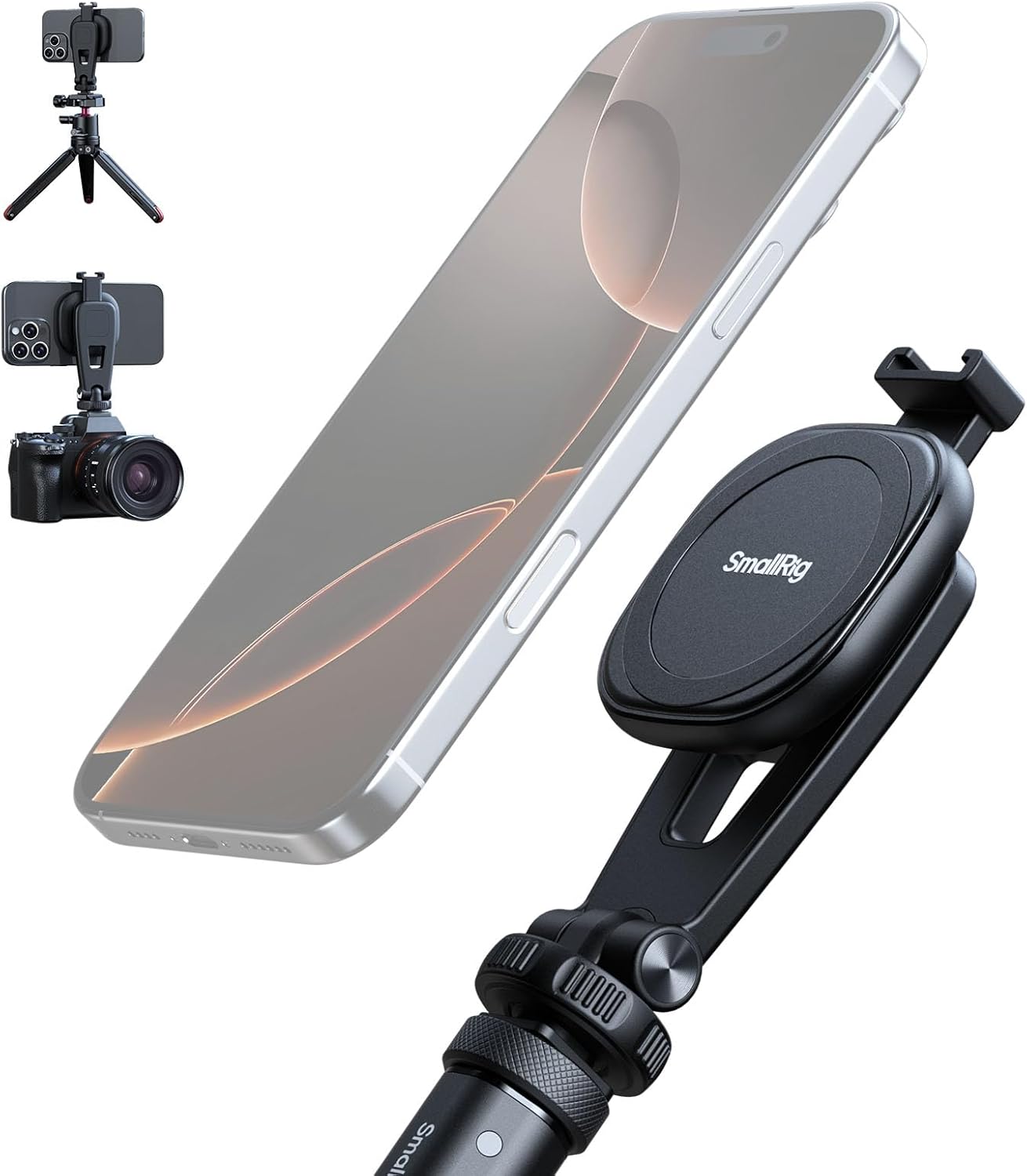 SMALLRIG AC-10 Magnetic Attachable Phone Clamp, with Cold Shoe Mount and 1/4"-20 Threaded Hole, for iPhone 16/15 / 14/13 / 12 Series, 90° Tilt for Recording, Live Streaming - 5283
