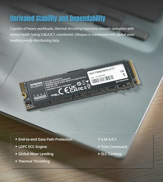 KLEVV CRAS C715 256GB M.2 2280 NVMe PCIe Gen3x4 Laptop & Desktop, up to 3000MB/s (K256GM2SP0-C7T)