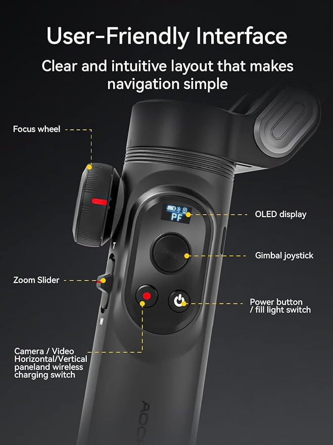 Gimbal Stabilizer for iPhone with AI Vision Sensor for Face Tracking, 3-Axis Phone Gimbal w/OLED Display for Vlog Recording, Compatible with iPhone/Android-Smart XPro AI Black