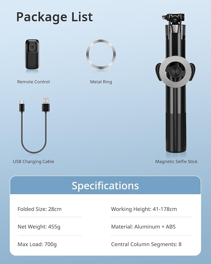 Magnetic Tripod for iPhone, 69" Phone Tripod Selfie Stick with Rechargeable Remote & 2 in 1 Phone Holder, Extendable Cell Phone Stand for Recording Travel, Compatible with iPhone and Android Phone