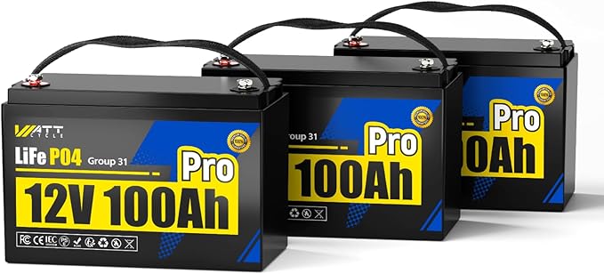 12V 100Ah LiFePO4 Lithium Battery, BCI Group 31,Deep Cycle Up to 15000 Cycles, 100A BMS, Low Temperature Protection, 10 Years Lifespan, Perfect for RV/Home Energy Storage 3 Packs