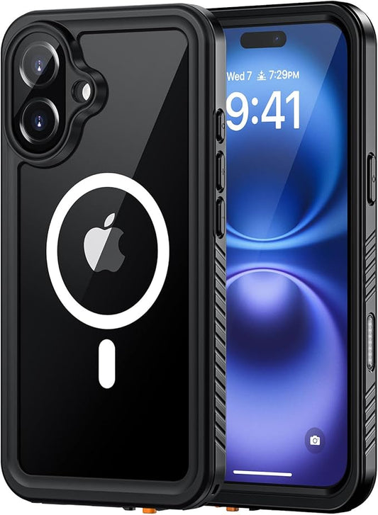 Lanhiem Magnetic for iPhone 16 Case, IP68 Waterproof Dustproof Shockproof Cases with Screen Protector [Compatible with MagSafe], Heavy Duty Rugged Phone Cover for iPhone 16-6.1 inch (Black)