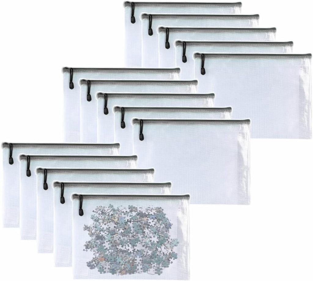 Oaimyy-15 Pcs-5"x 7"-Mesh Zipper Pouches File Bags Puzzle Storage Bags Folders Large Bag Zip Pouch for Office Supplies,Organizing Classroom Storage,Board Game Organization-Black