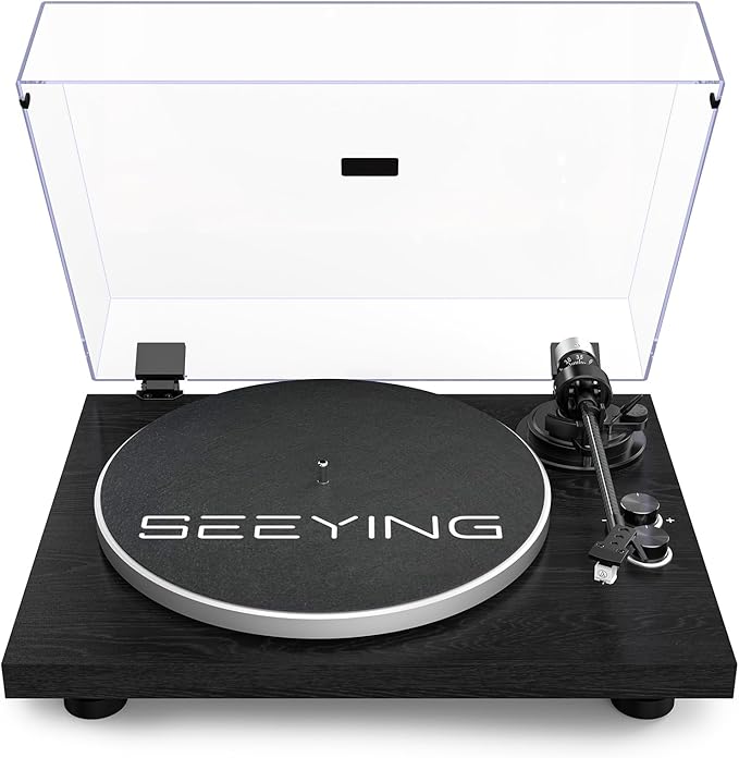 Turntable Vinyl Record Player Support Bluetooth Output Phono/Line Switch Pitch Control with Pre-Installed Counterweight & Magnetic Cartridge, Belt Drive 2 Speed