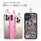 AIGOMARA Case for iPhone 16 [Compatible with MagSafe] Cute Butterfly Pink Flower Floral Pattern Soft TPU Bumper Hard PC Back Anti-Fall Shockproof Protective Slim Magnetic Cover for Women Girls