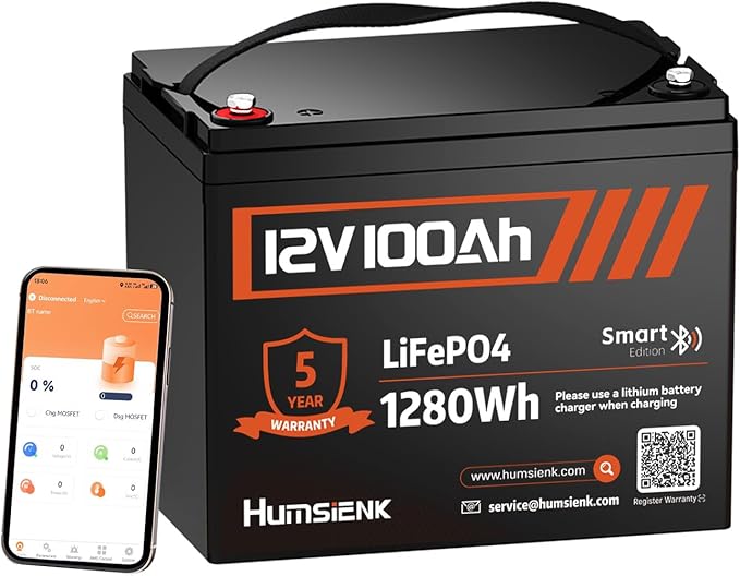 12V 100Ah LiFePO4 Lithium Battery Bluetooth - BCI Group 24 Deep Cycle Battery, Built-in 100A BMS & Low-Temp Protection, 15000+ Cycles, for RV/Marine/Trolling Motor/Off-Grid/Home Backup