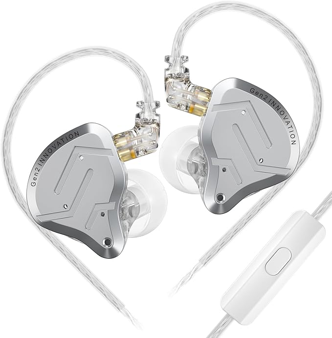 KZ ZSN Pro 2 in-Ear Monitors Headphones Metal Earphones 1BA+1DD Hybrid Technology HiFi Bass Clear Sound IEMs Noise Cancellation Earbuds Wired for Musicians Singer Audiophile(Silver,with Mic)