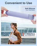 eZAKKA Silicone Pencil Holder For Most Pens,Pencils, 7.8 inch Self-Adhesive Stick To Notebooks,Diary, Desks,Tablet, Purple, 1 Pack