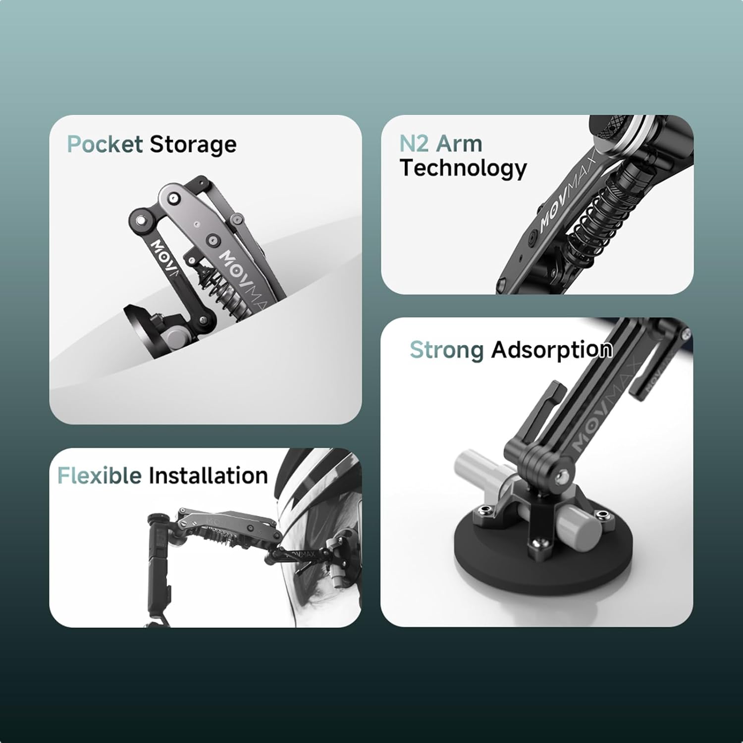 Movmax Blade Arm for DJI Pocket 3, Insta 360, and GoPro Hero 12 Cameras with N2 Arm Technology and Universal Locking Screw