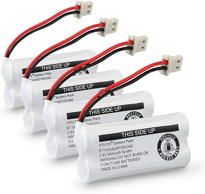 Kruta BT162342 BT262342 Cordless Phone Batteries Compatible with BT183342 BT283342 BT166342 BT266342 VTech CS6114 CS6419 CS6719 at&T EL52300 CL80111 Handset Telephone (Pack of 4)
