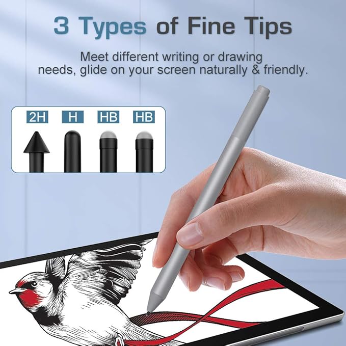 MoKo Pen Tips for Surface Pen Set of 4 (HB/HB/2H/H), Surface Pen Tip Replacement Kit Compatible with Surface Pro 2017 Pen (Model 1776)/Surface Pro 4 Pen, Original Pen Nibs Refill for Stylus Pen