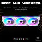 Jungle Leopard Interstellar V2 120mm PC Reverse Blade Case Fan Infinity Mirror Module Daisy-Chain ARGB Fan Triple Pack with Controller Suitable for Computer Case & 360mm AIO Cooler(White-3pack)