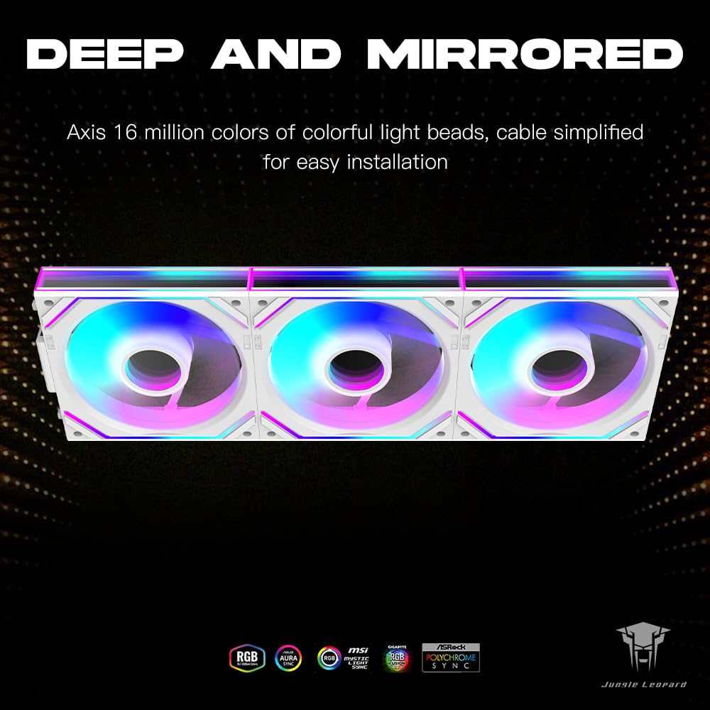 Jungle Leopard Interstellar V2 120mm Case Fan Infinity Mirror Module Daisy-Chain ARGB Fan Triple Pack with Controller Suitable for Computer Case & 360mm AIO Cooler(White-3pack)