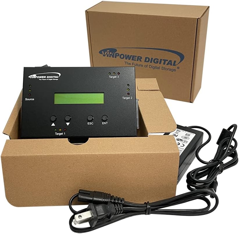 Vinpower 1 to 3 SATA 2.5" & 3.5" Hard Disk Drive/Solid State Drive (HDD/SSD) Clone Duplicator and DOD Level Eraser