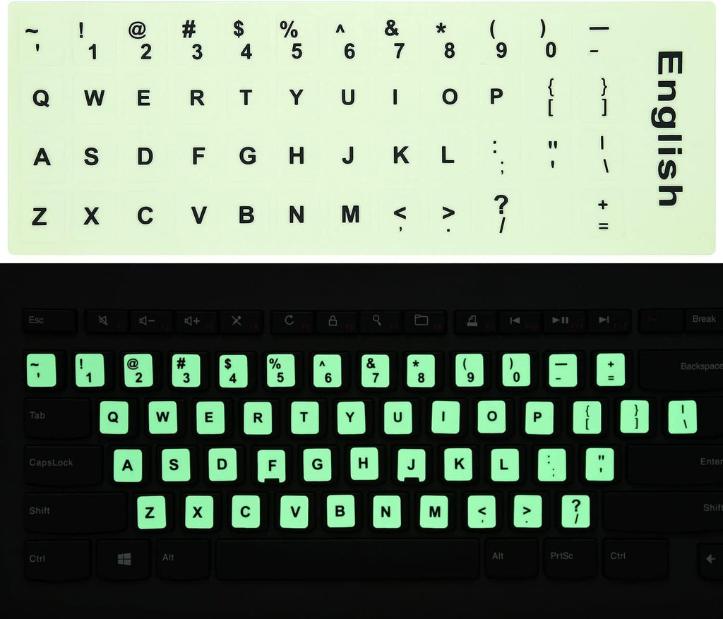 2PCS Pack Universal English Keyboard Stickers Glow in The Dark, Keyboard Letters Stickers for Computer Laptop Notebook Desktop (English-Glow)