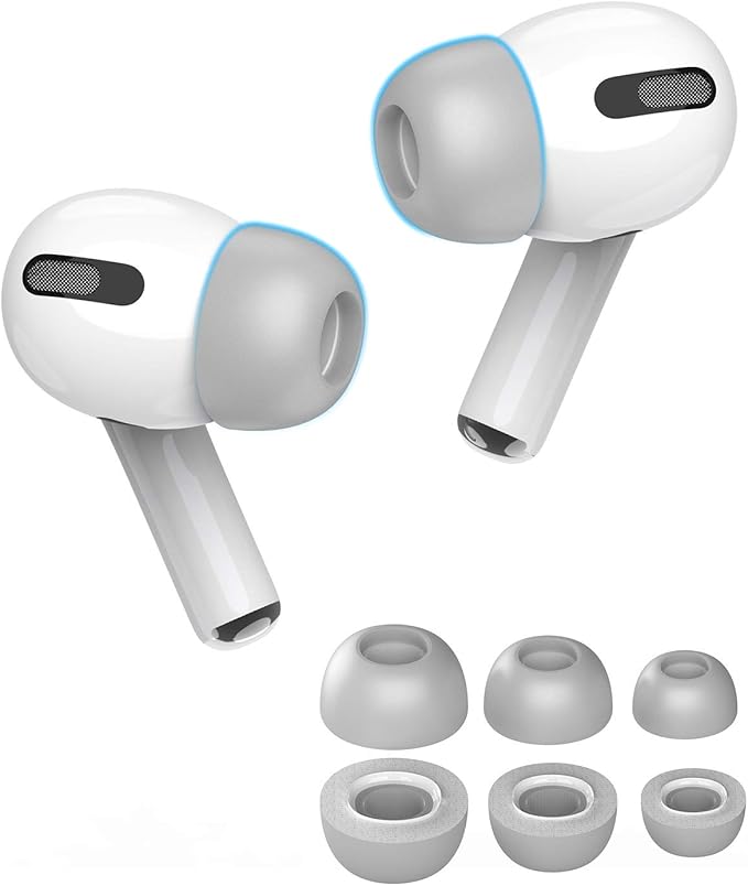 Lanwow Premium Memory Foam Tips for AirPods Pro. No Silicone Eartips Pain. Anti-Slip Eartips. Fit in The Charging Case, 3 Pairs (S/M/L, Grey)