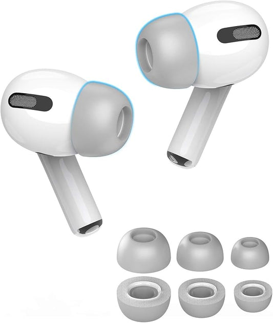 Lanwow Premium Memory Foam Tips for AirPods Pro. No Silicone Eartips Pain. Anti-Slip Eartips. Fit in The Charging Case, 3 Pairs (S/M/L, Grey)