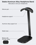 VICHYIE Headphone Stand for AirPods Max, Headset Holder with Aluminum Supporting Rod, Heavy Base Desk Stand Headphones Support Accessory for All Headphones - Black