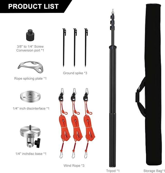 20FT/6M Tripod Stand - Heavy Duty Tripod Stand - Tall Tripods Air-Cushioned Telescoping Light Stand for Photography Overhead Shots, Sports(Aluminum Alloy)