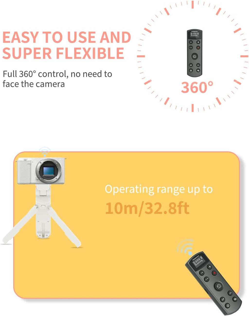 Hanpusen Rechargeable Camera Remote Control for Sony - Wireless Shutter Release with OLED Screen compatiable with ZV-1F,ZV-1II,ZV-1,ZV-E10II,ZV-E10,A6100,A6400,FX30,FX3;Replace Sony RMT-P1BT（Black）