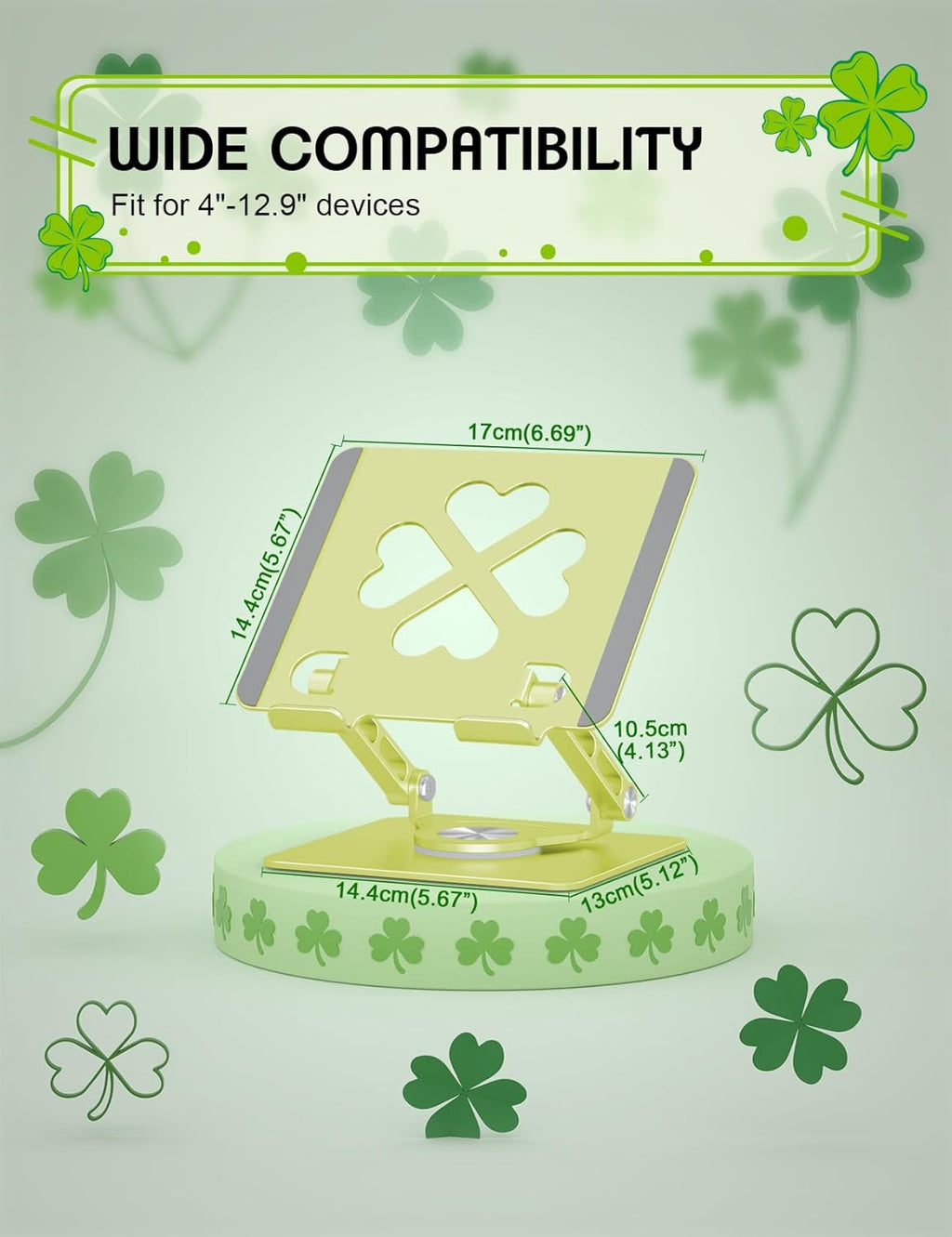 Tablet Stand for iPad,360° Rotating Desktop Holder - Aluminum Adjustable & Foldable Desk Holder for iPad Pro 12.9/11,Air 10.9,Samsung Tab S9,Portable Home/Office,Gift for Adults,Teens (Green)