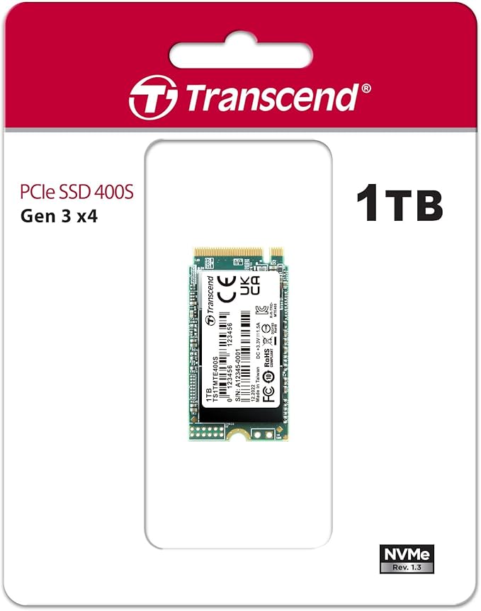 Transcend 1TB MTE400S M.2 2242 PCIe Gen3x4 SSD, Compatible with Ultra-Thin Laptops, Dram-Less Low Power, Up to 2000MB/s, TLC - TS1TMTE400S