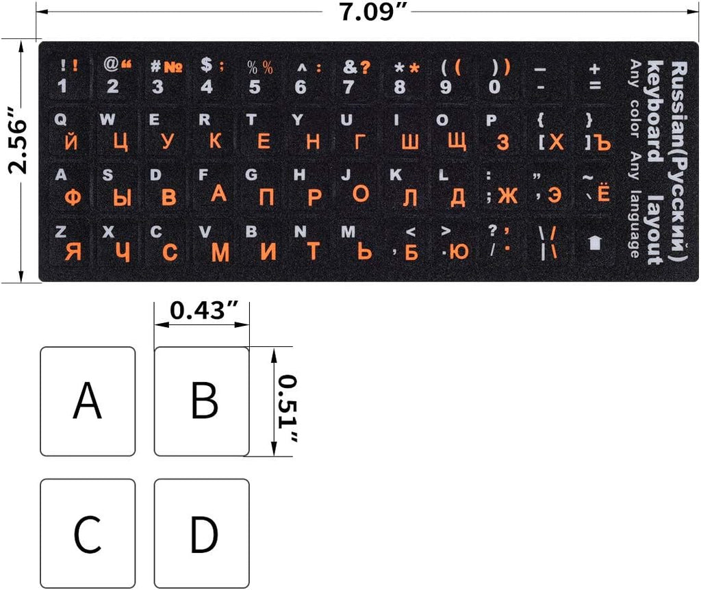 2PCS Russian Keyboard Stickers, Russian-English Keyboard Letters Replacement Sticker Orange Font with Black Background for PC Computer Laptop Notebook Desktop, Cyrillic Keyboard Alphabet Stickers
