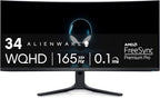 Alienware AW3423DWF Curved QD-OLED Gaming Monitor - 34-inch Quantum Dot OLED 0.1Ms 165Hz 21:9 Curved Display, 99.3% DCI-P3 Color Gamut, VESA DisplayHDR True Black 400, AMD FreeSync Premium Pro - Black