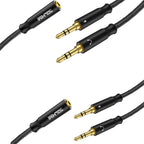 3.5mm Headset Splitter for PC 2 Pack, Crystal-Nylon Braid Female to Dual 3.5mm TRS Male Headphone Mic Splitter Audio Y Cable, CTIA Gaming Headset to PC Adapter - Matte Black 0.3M…