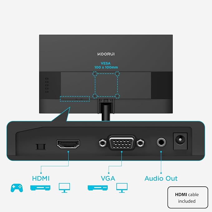 KOORUI 24-inch Computer Monitor Full HD 1920 x 1080p 100Hz VA Display 3000:1 Contrast Ratio with HDMI VGA, Three-Sided Slim Bezels, Freesync, 100 x 100 mm VESA Mountable, Ergonomic Tilt, Black